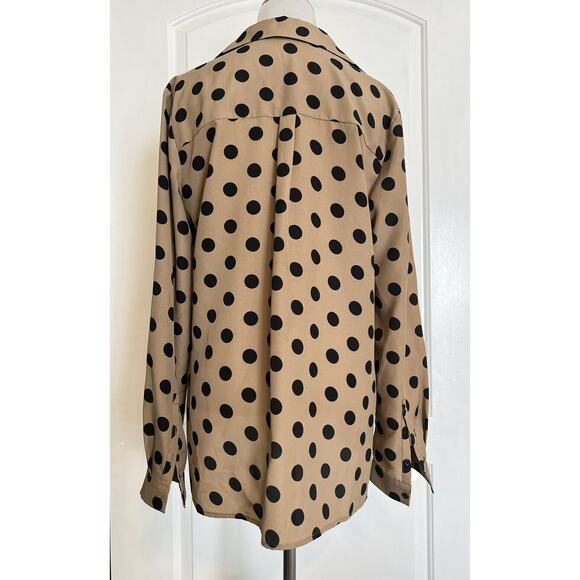 LAVENDER BROWN Brown Black Polka Dot V Neck Designer Nordstrom Blouse M Top - Picture 5 of 9